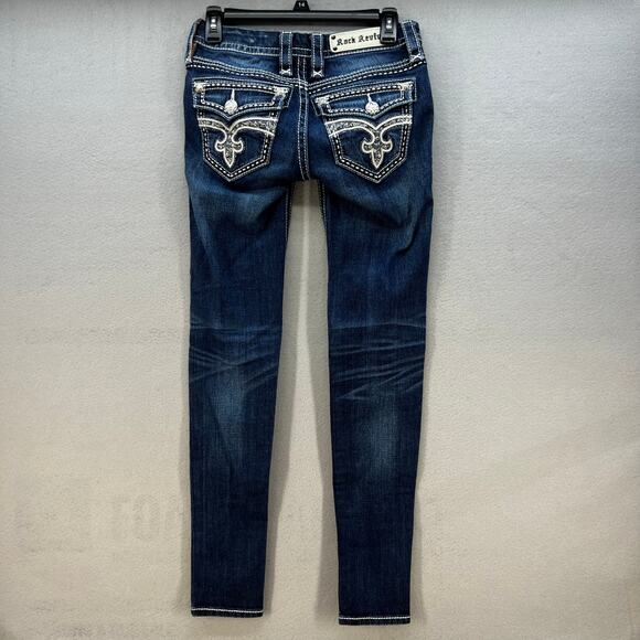 Rock Revival Jeans Women's 25 (2) Dark Blue Louise Skinny Preppy Normcore Blingy - Picture 2 of 15